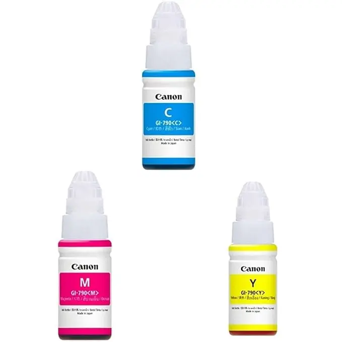Canon PIXMA GI790 Cyan, Magenta, Yellow Ink Bottles for G1010, G2000, G2010, G2012, G3000, G3010, G3012, G4010.webp