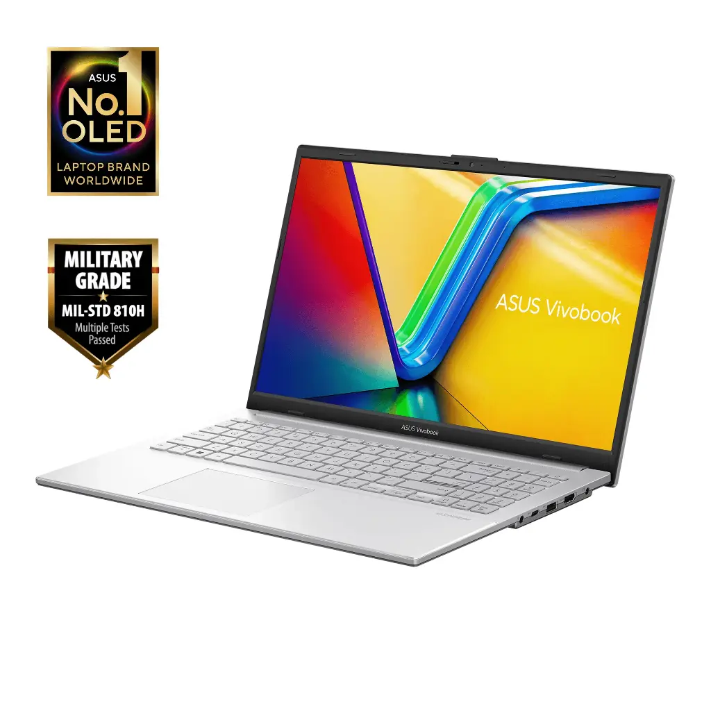 ASUS Vivobook Go 15 OLED AMD Ryzen™ 5-7520U (16GB DDR5 , 512GB SSD, 15.6-inch OLED Display, Cool Silver , Backlit KB, 1.63Kg,Win 11,MS Office)  E1504FA-LK541WS
