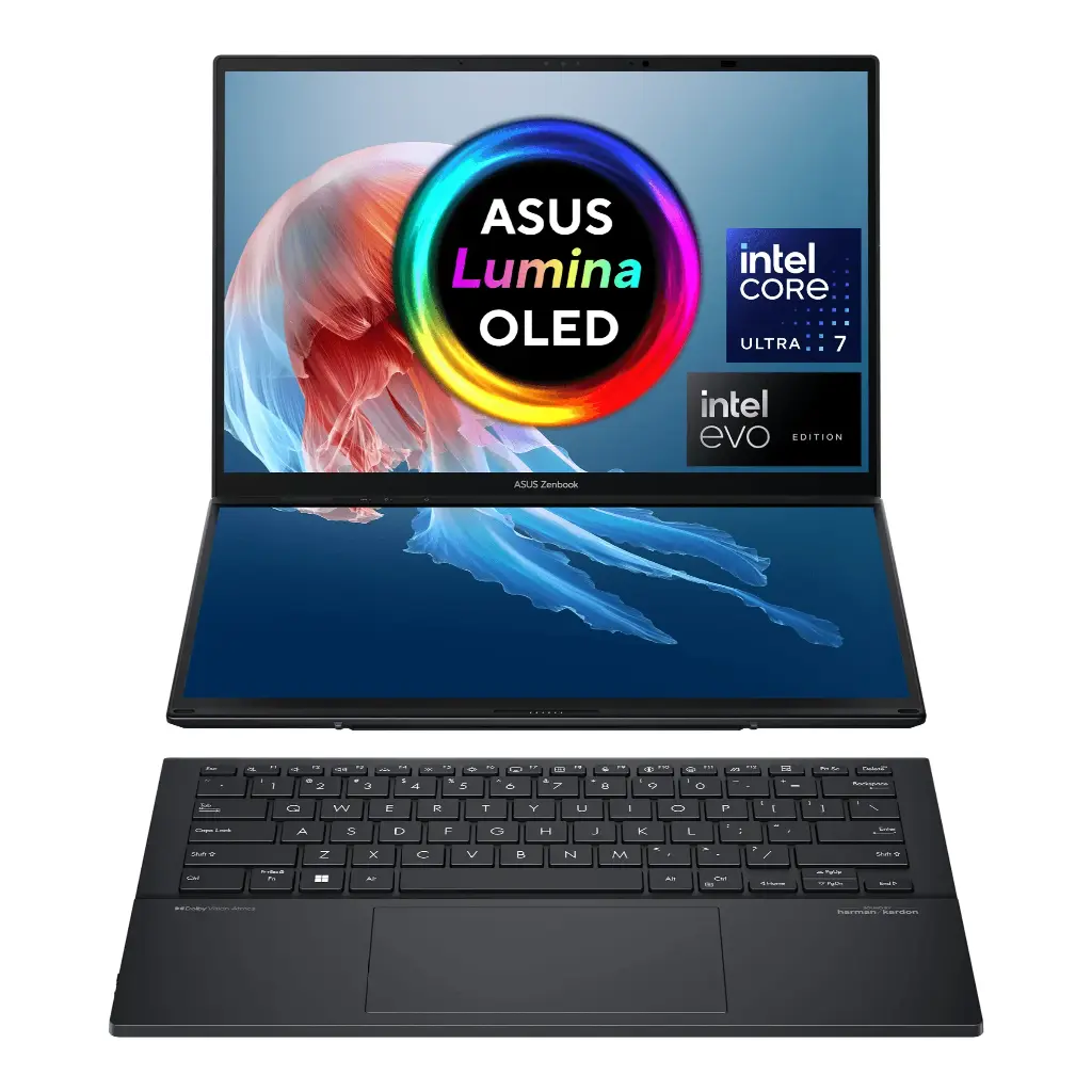 ASUS Zenbook Duo OLED,Intel Core Ultra 7 155H (32GB DDR5X , 1TB SSD,Intel Arc Graphics,14 "inch Touch FHD OLED Display,Blue,1.65Kg,Win 11,MS Office) UX8406MA-QL761WS
