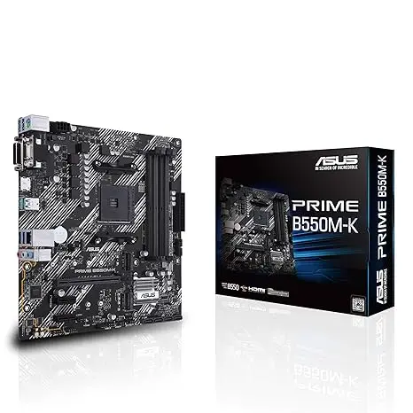 ASUS Prime B550M-K ARGB AMD B550 (Ryzen AM4) mATX Motherboard with Dual M.2 Slots, PCIe 4.0, Realtek 1Gb Ethernet, Display Port,HDMI, SATA 6 Gbps, Rear USB 3.2 Gen 1 Ports, Front USB 3.2 Gen 1 Type-C