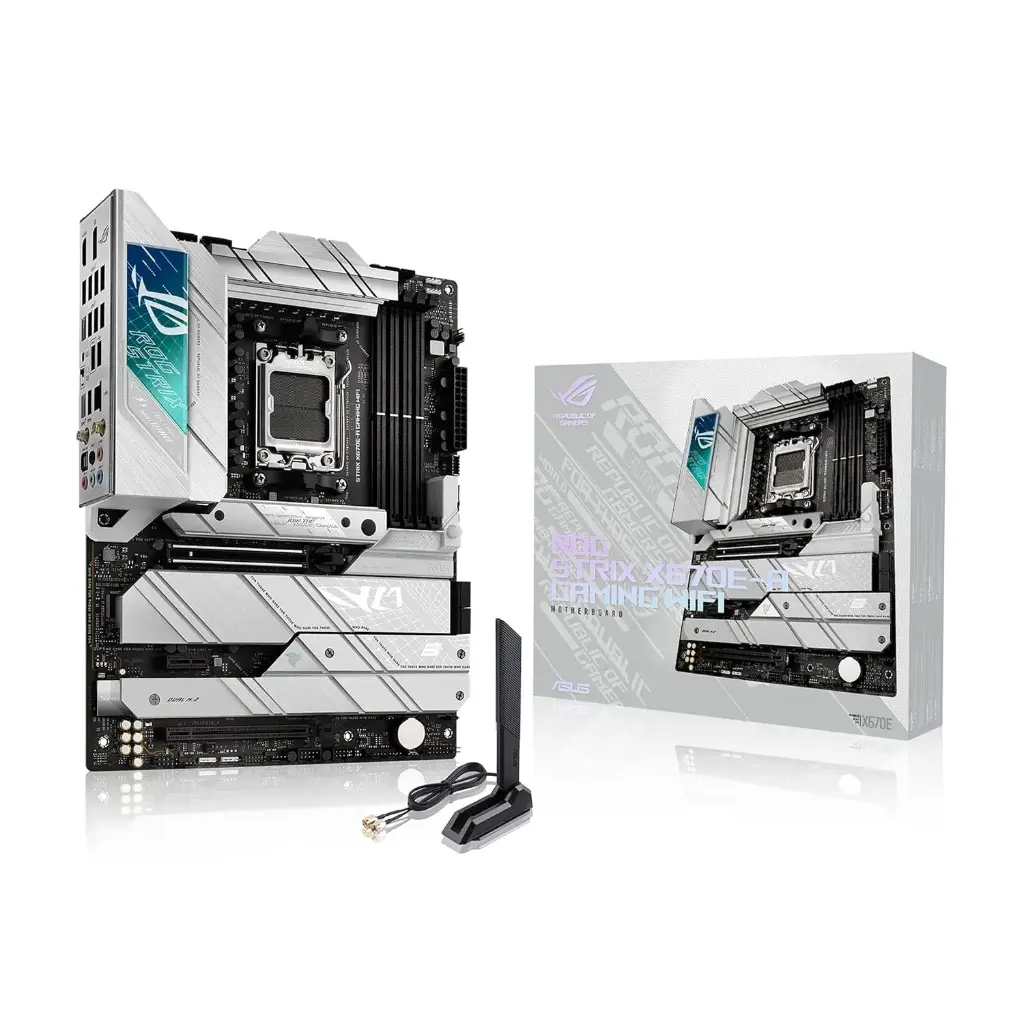ASUS ROG Strix X670E-A Gaming WiFi AMD Ryzen AM5 ATX Motherboard, 16 + 2 Power Stages, PCIe® 5.0, DDR5 Support, Four M.2 Slots with heatsinks, USB 3.2 Gen 2x2, WiFi 6E, AI Cooling II, and Aura Sync - STRIX X670E-A GAMING WIFI D5