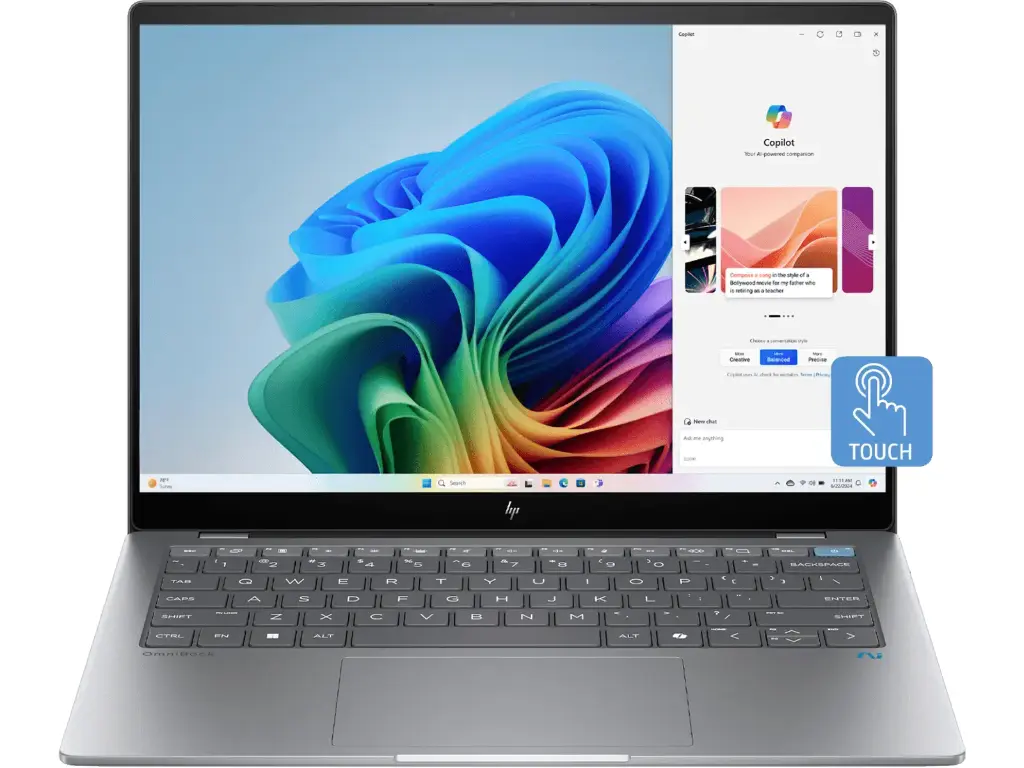 HP OmniBook X Laptop, Snapdragon® X Elite X1E-78-100,14inch(35.6 cm),2.2K Touch Display,IPS,16GB LPDDR5x,1TB SSD,Next Gen Windows, Copilot +,Blue,1.34 kg,14-fe0121QU 