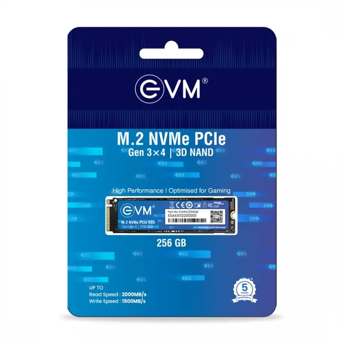 EVM M.2 NVMe Internal SSD (2280) - 2000MB/s Read - PCIe Interface Gen 3x4-4X Faster Than SATA SSD- 5 Year Warranty, 256GB 