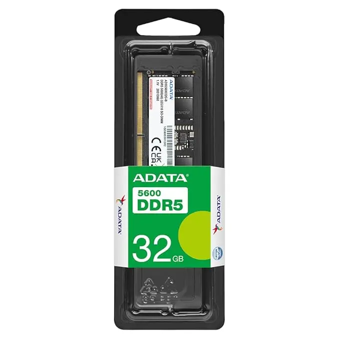 Adata Premier 32GB 5600MHz U-DIMM DDR5 Desktop Memory, Single RAM Module, Supports Intel & AMD Latest CPU, Intel XMP & AMD EXPO, Built In PMIC, On Die ECC, Low Voltage, More Bandwidth - AD5U560032G-S 