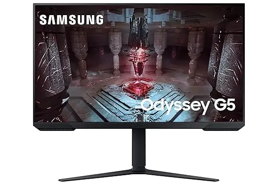 Samsung Odyssey G5 Gaming Monitor 80cm (32") QHD 2560 X 1440, 165 Hz, 1ms(MPRT), HDR10, AMD Freesync, DP, HDMI, Height, Tilt, Pivot Adjust Stand, Bezel Less, Eye-Saver, LS32CG510EWXXL, Black
