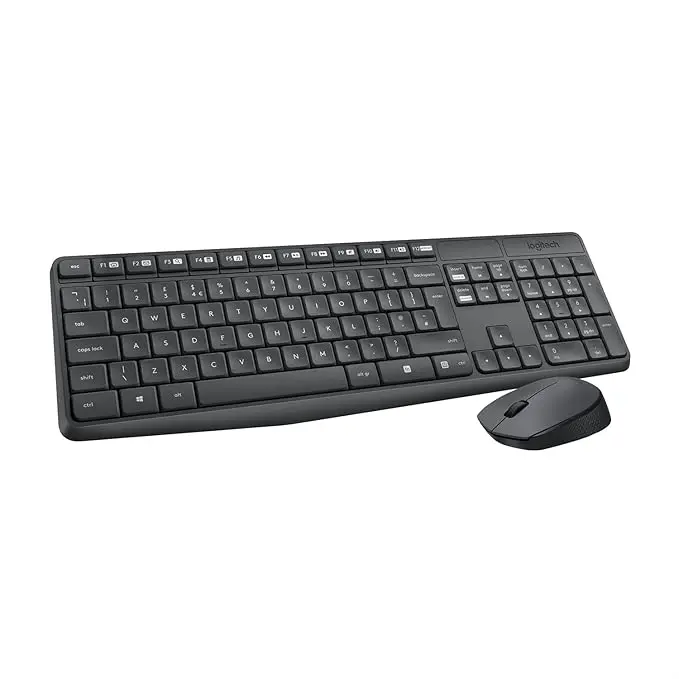 Logitech MK235 Wireless Keyboard and Mouse Set for Windows, 2.4 GHz Wireless Unifying USB Receiver, 15 FN Keys, Long Battery Life, Compatible with PC, Laptop - Black 