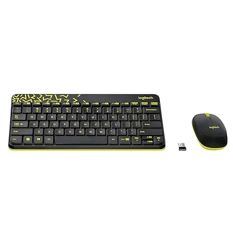 Logitech MK240 Nano Wireless USB Keyboard and Mouse Set, 12 Function Keys 2.4GHz Wireless, 1000DPI, Spill-Resistant Design, PC/Mac, Black/Chartreuse Yellow 