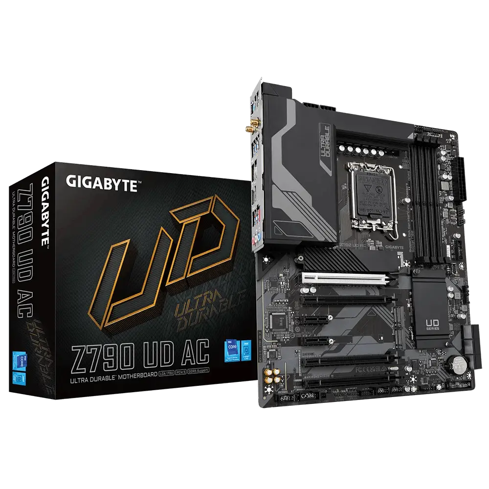 GIGABYTE Z790 UD AC (LGA 1700/ Intel Z790/ ATX/ DDR5/ Triple M.2/ PCIe 5.0/ USB 3.2 Gen2X2 Type-C/Intel Wi-Fi/ 2.5GbE LAN/PCIe EZ-Latch/Multi-Key/Motherboard)