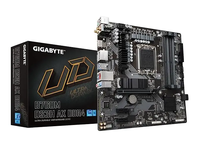 GIGABYTE B760M DS3H AX (LGA 1700/ Intel/ B760/ M-ATX/ DDR5/ 2* M.2/ PCIe 4.0/ USB 3.2 Gen 2 Type-C/WiFi 6E/ 2.5GbE LAN/Q-Flash Plus/PCIe EZ-Latch/Motherboard)