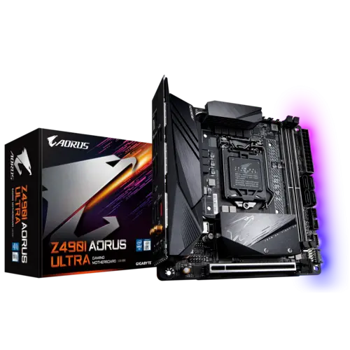 GIGABYTE Z490I Aorus Ultra Mini-Itx Motherboard with Direct 8 Phase Digital Vrm Design, Intel Wi-Fi 6 802.11Ax, Intel 2.5Gbe LAN, Hdmi 2.0, RGB Fusion 2.0, Mini_itx, DDR_4