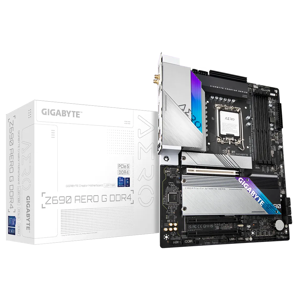 GIGABYTE Z690 AERO G DDR4 (LGA 1700/ Intel Z690/ ATX/ DDR4/ Quad M.2/ PCIe 5.0/ USB 3.2 Gen2X2 Type-C/WiFi 6/ Intel 2.5 GbE LAN/Motherboard)