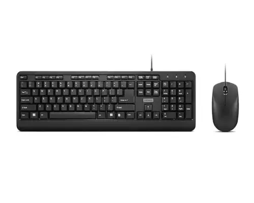 Lenovo 160 Keyboard & Mouse Wired Combo | Waterproof Exoskeleton | Splash Proof Keys | 1600 DPI Full Size Mouse | Non-Slip Scroll Wheel | Adjustable Keyboard Stand