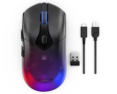 Lenovo Legion M410 Wireless RGB Gaming Mouse, Ambidextrous, 30 Million Clicks, 6 Programmable Buttons, Upto 16000 DPI with 4 Levels DPI Switch, 2-Zone Programmable RGB, 3Yr Warranty, Black, GY51P83012
