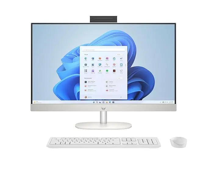 HP All-in-One Desktop 24 PC, AMD Ryzen 5 7520U, 16 GB LPDDR5, 512GB SSD, 60.5 cm (23.8"), Dual 2W Speakers, Windows 11,MSO, Shell White, 5.27 kg, 24-cr0025in