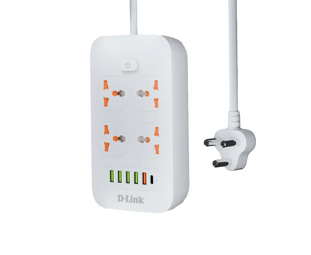 D-Link Power Strip with 4 Universal Sockets with Child Security + 5 USB Ports + 1 Type-C Port, High Temperature Fuse Protector, 1500W with 2 Meter Cable (DPA-F451)