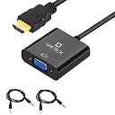 Live Tech HDMI to VGA Adapter with Audio Cable (Male to Female) for Computer, Desktop, Laptop, PC, Monitor, Proj, HDTV, Raspberry Pi, Media P, Xbox - Black [NOT for VGA to HDMI] 