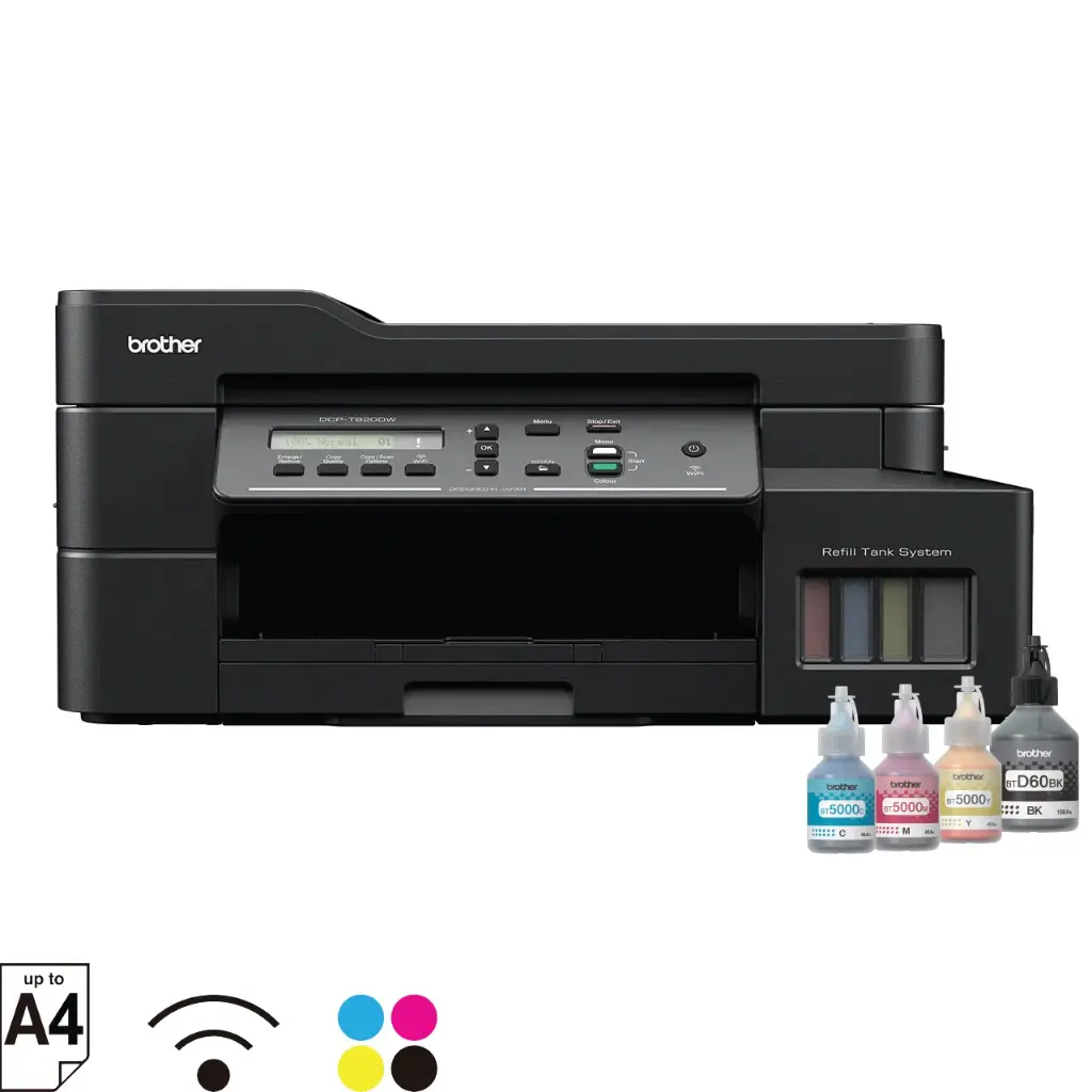 Brother DCP-T820DW Printer - Auto Duplex Printing, Print, Scan, Copy, ADF, WiFi/LAN/USB, Print Up To 15K Pages In Black And 5K In Color Each For (CMY), Get An Extra Black Ink Bottle, Free Installation 