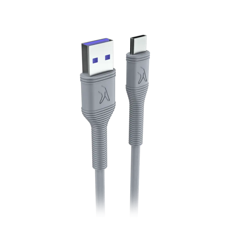 FINGERS USB Type C Cable 2 A 1 m FSS-C5A  (Compatible with Mobile, Smartphone, Charging, Data Transfer, Steel Grey, One Cable) 