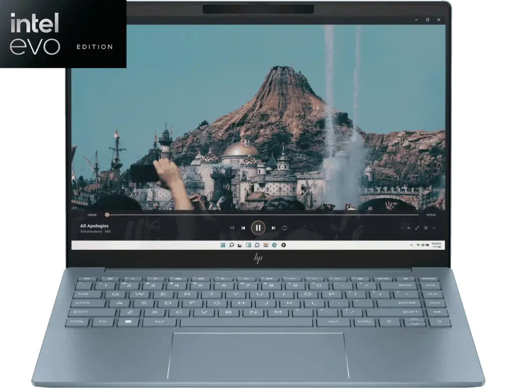 HP Intel EVO Ultra 5-125H (AI-enhanced)/(16GB LPDDR5X on-board/512 GB SSD)Intel Arc Graphics/WIN 11 + MSO 2024/Backlit KBD,  B&O Audio+ TNR + 5 MP IR Camera + Thunderbolt USB C-Type charging port/14.0 WQXGA (2560x1600) Antiglare Lw Blue light ,  IPS 300 nits VRR 48-120Hz  / Moonlight Blue, 14-ew1112TU