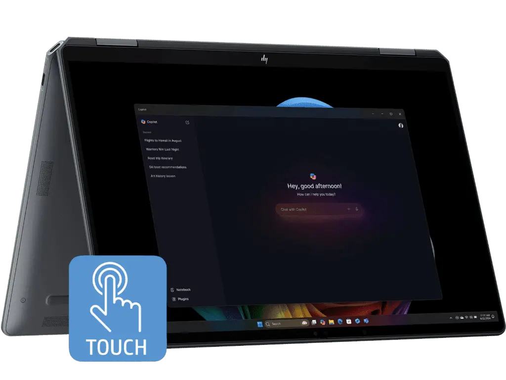 HP Omnibook Ultra Flip/ Ultra 7-256V (8C) 47 NPU TOPs/	16GB LPDDR5X 8533 on-board/ 1TB SSD/ Intel Arc Graphics/	Next Gen Windows, Copilot/ MS Office Home 2024 India/ 1yr M365 Basic  & MISC PC Game Pass/ Thin and light (1.35Kg)/ Touch/14.0 2.8K (2880x1800) OLED Low Blue Light VRR 120Hz 400 nits/ Gorilla Glass 5	Eclipse Gray, 14-fh0026TU