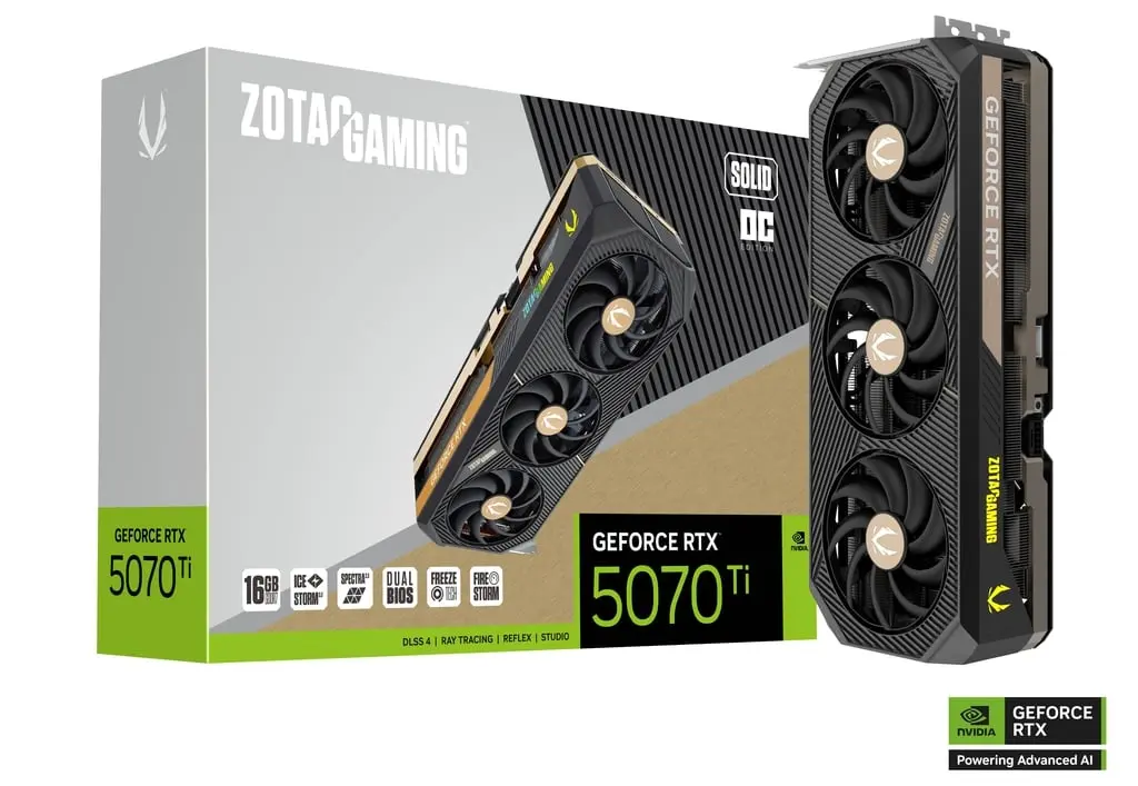  ZOTAC GAMING GeForce RTX 5070TI SOLID OC 16GB TRIPLE FAN Graphics Card, ZT-B50710J-10P
