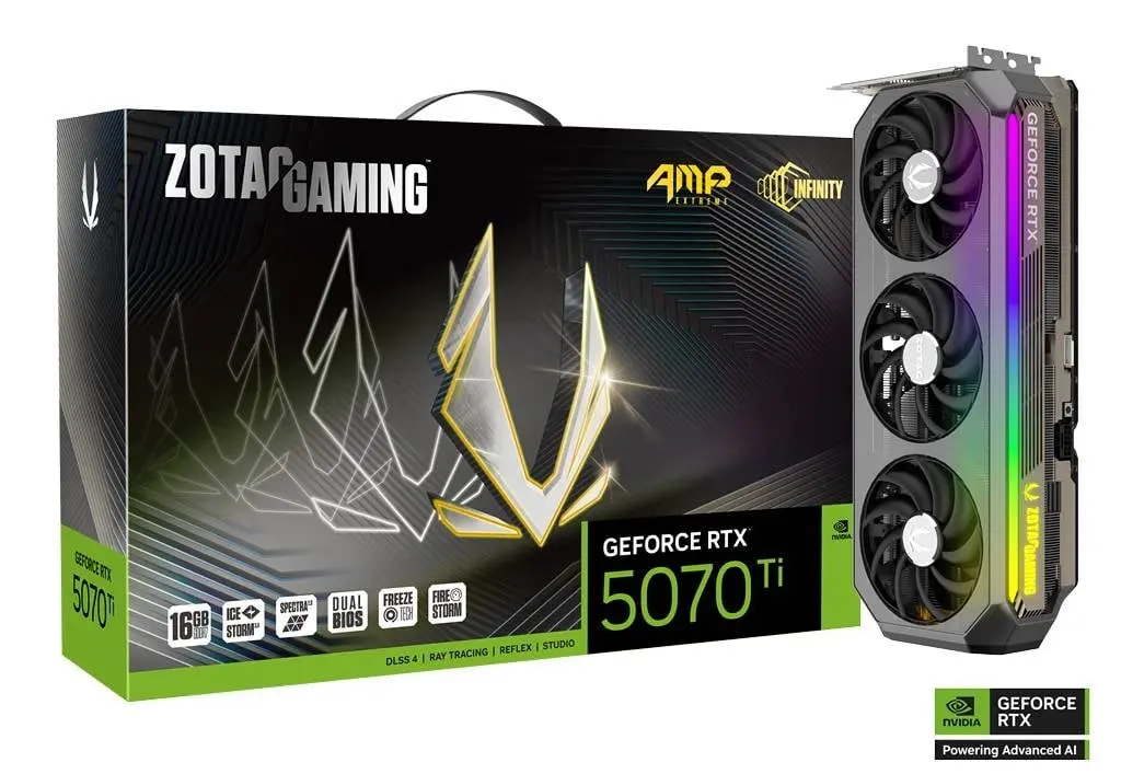 ZOTAC GAMING GeForce RTX 5070TI AMP Extreme INFINITY 16GB TRIPLE FAN Graphics Card, ZT-B50710B-10