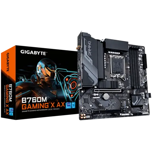 Gigabyte B760M GAMING X AX Motherboard / LGA1700 / DDR5 7600(O.C.) / PCIe 4.0 / Wi-Fi 6E / 2.5GbE LAN / HDMI 2.1 / Dual M.2 / Micro ATX