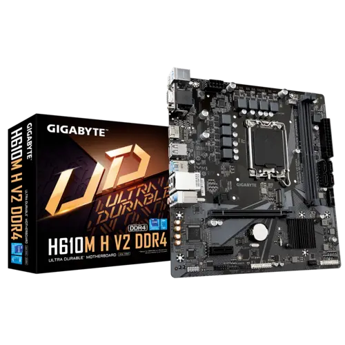 GIGABYTE H610M H V2 Motherboard/ DDR4 / LGA1700 / 14th-12th Gen Intel CPU / PCIe 4.0 / M.2 NVMe / HDMI 2.1 / USB 3.2 / Micro ATX