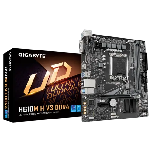 GIGABYTE H610M H V3 DDR4 Motherboard / LGA1700 / Intel 14th-Gen Ready / DDR4 64GB Support / HDMI 4K / PCIe 4.0 / M.2 NVMe / USB 3.2 / mATX
