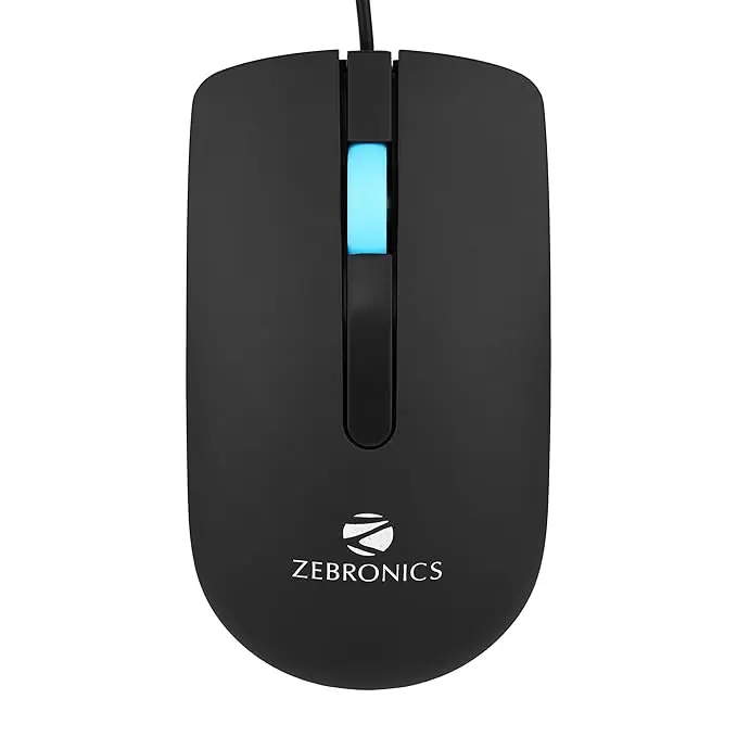 ZEBRONICS Juggle Wired Optical Mouse with 3 Buttons, High Precision, 1200 DPI, Works on Most Surfaces, USB Interface, 1m Cable Length 