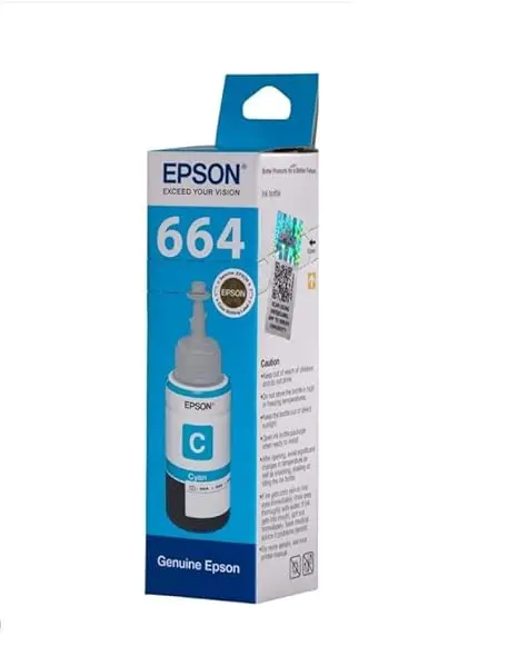Epson 664 CY Ink Bottle (Cyan) - 70 ml L 361 / L 380 / L550 / L355 / L 110/ L 210 / L300 / L 360 / L350 L 100 / L 200 / L 655 / L565 / L555/ L 405 -C13T664200