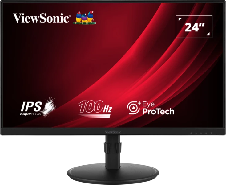 ViewSonic VA2408-HDJ 60.96 cm24” IPS Full HD 100Hz Ergonomic Monitor (5ms (GtG) Response Time /Adaptive Sync Technology /Color and Visuals Vibrant Colors /Wide Viewing Angles/ Eye Care Flicker-Free Technology /Blue Light Filter/ Connectivity HDMI and VGA Inputs 3.5mm Audio Out Port UsabilitY Height Adjustment (130 mm) Advanced Ergonomics: Swivel, Pivot, and Tilt VESA Mountable)