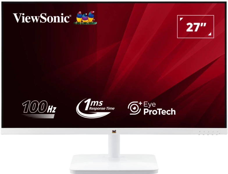 ViewSonic (USA Brand) - VA2732-MH-W, 27-inch (68.58cm) Full HD Monitor, SuperClear IPS Panel, 100Hz, 1ms, sRGB 109%, HDMI, VGA, Dual Speakers, Eye ProTech+, Borderless Design, White 