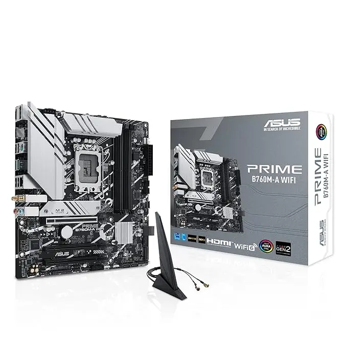 ASUS Prime B760M-A WiFi Intel LGA 1700 mATX Motherboard with PCIe 4.0, DDR5, Two M.2 Slots, 2.5Gb Ethernet, Wi-Fi 6, DisplayPort, HDMI, SATA 6Gbps, Rear USB 3.2 Gen 2, Front USB 3.2 Gen 1 Type-C - PRIME B760M A WIFI D5