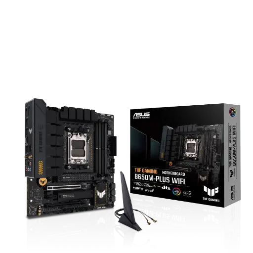 [BWASMB1031] ASUS TUF Gaming B650M-PLUS WiFi AMD Ryzen AM5 Micro-ATX Motherboard, 14 Power Stages, PCIe 5.0 M.2 Support, DDR5 Memory, WiFi 6 and 2.5 Gb Ethernet, USB4 Support and Aura Sync