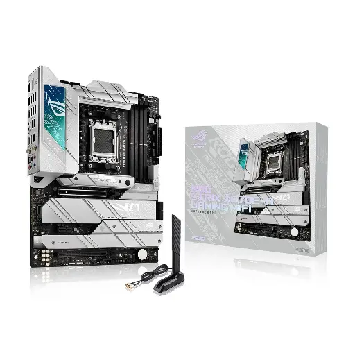 [BWASMB1039] ASUS ROG Strix X670E-A Gaming WiFi AMD Ryzen AM5 ATX Motherboard, 16 + 2 Power Stages, PCIe® 5.0, DDR5 Support, Four M.2 Slots with heatsinks, USB 3.2 Gen 2x2, WiFi 6E, AI Cooling II, and Aura Sync - STRIX X670E-A GAMING WIFI D5