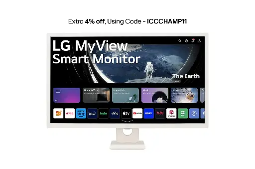 [BWLGMON1001] LG 32SR50F MyView Smart Monitor (32", 80cm), FHD IPS Display (1920 x 1080) with webOS, Work & Play Smarter, ThinQ Home Dashboard, AirPlay 2 + Screen Share + Bluetooth, Stylish Design - White