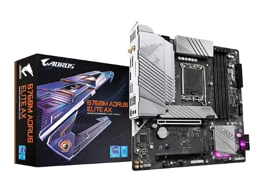 [BWGBMB1007] GIGABYTE B760M AORUS Elite AX (LGA 1700/ Intel/ B760/ M-ATX/ DDR5/ Dual M.2/ PCIe 4.0/ USB 3.2 Gen2X2 Type-C/Intel Wi-Fi 6E/ 2.5GbE LAN/Q-Flash Plus/PCIe EZ-Latch/Gaming Motherboard)