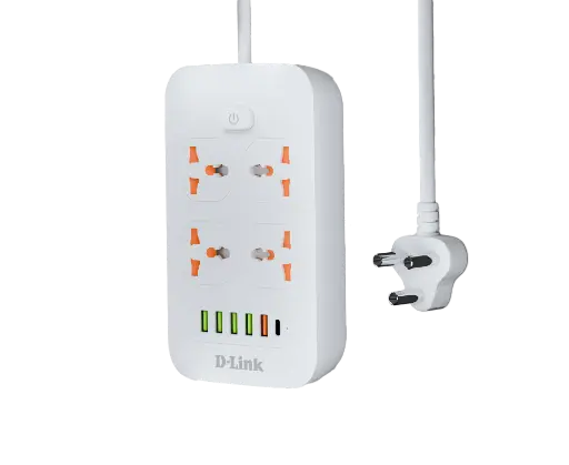 [BWDLAD1001] D-Link Power Strip with 4 Universal Sockets with Child Security + 5 USB Ports + 1 Type-C Port, High Temperature Fuse Protector, 1500W with 2 Meter Cable (DPA-F451)