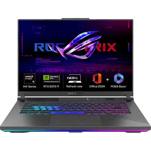 [BWASL1088] ASUS AMD Ryzen 9 8940HX, RTX 5070 Ti GPU (16GB/1TB/40.64 cms (16) FHD+/Windows 11 Home/Office Home 2024 + M365 Basic (1 Year Validity)*), G614PR-RV032WS