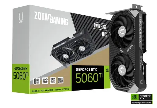 [BWZCGP1020] ZOTAC GAMING GeForce RTX 5060 Ti 8GB Twin Edge OC Graphics Cards, ZT-B50610H-10M 