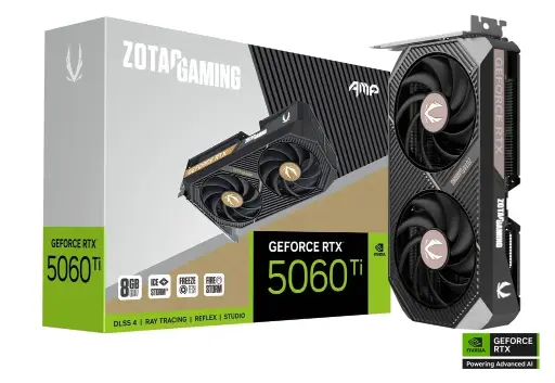 [BWZCGP1021] ZOTAC GAMING GeForce RTX 5060TI 8GB AMP DUAL FAN Graphics Card, ZT-B50610F-10M 