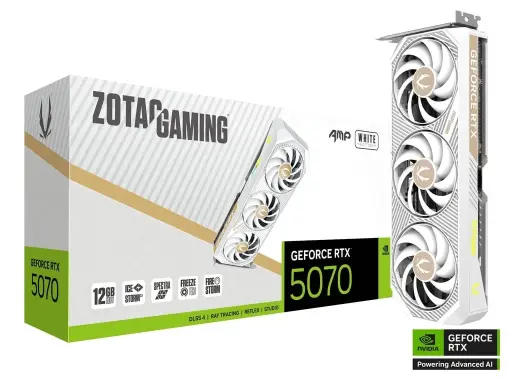[BWZCGP1027] ZOTAC GAMING GeForce RTX 5070 AMP White Edition 12GB TRIPLE FAN Graphics Card, ZT-B50700FQ-10P 