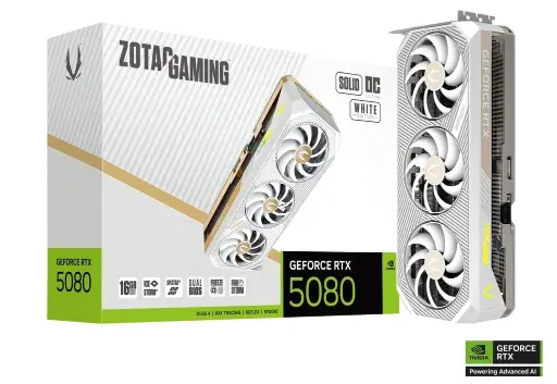[BWZCGP1031] ZOTAC GAMING GeForce RTX 5080 SOLID OC White Edition 16GB DDR7 TRIPLE FAN Graphics Card,              ZT-B50800Q-10P