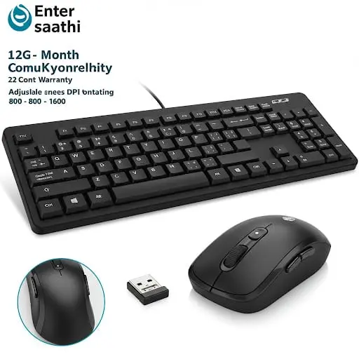 [BWETKB1001] ENTER SAATHI WIRELESS COMPUTER KEYBOARD AND MOUSE COMBO,12 MONTHS,2.4GHz USB,800 to 1600 DPI,E- WKM-C